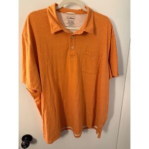 LL Bean Mens XXL Polo Shirt Orange Geometric Traditional Fit Short Sleeve 521664